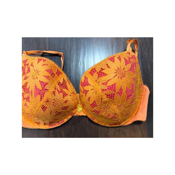 Lane Bryant Cacique Lightly Padded Bra 44DDD Orange and Pink Floral Lace - Picture 2 of 5